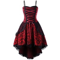 Fille gothique Lisa Grandes Tailles Gothique Sous-culture gothique Robe de cocktail Robe vintage Printemps Eté Automne Costume de fête Bal Masqué Robe de bal Femme Adulte Ourlet Asymétrique Costume miniinthebox