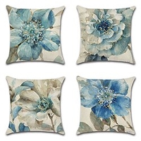 Fleur bleue double côté housse de coussin 4 pièces doux décoratif carré taie d