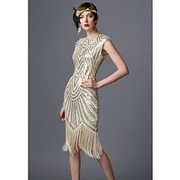 Gatsby le magnifique Charleston Les rugissantes années 20 Années 1920 Robe de cocktail Robe vintage Robe Déguisement Halloween Robes de bal Femme Paillettes Costume Doré / Noir / Rouge / Doré noir miniinthebox