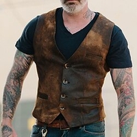 Gilet de costume Homme Gilet Soirée Festival Simple Rétro Vintage Britanique Bloc de Couleur Droit 1 bouton Mince Mélange de Coton Pour des hommes Costume Marron Col en V / Sans Manches miniinthebox