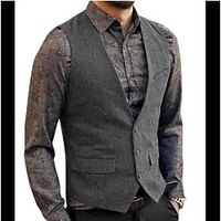 Gilet de costume Homme Gilet Soirée Festival Simple Rétro Vintage Britanique Couleur Pleine Droit 1 bouton Mince Polyester Pour des hommes Costume Gris Col de Chemise / Sans Manches / Grandes Tailles miniinthebox