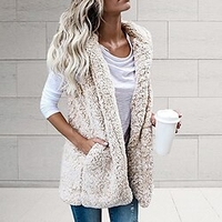 Gilet Manteau en peluche Femme Plein Air Sortie Extérieur Casual Le style mignon Poche Normal Manteau Blanche Noir Gris Automne L