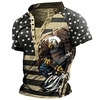 Henley Shirt T shirt Tee Homme 3D effet Graphic Aigle Drapeau National Mao Bouton bas Imprimer Manches Courtes Plein Air Décontractée du"idien Standard Polyester basique Mode Classique miniinthebox