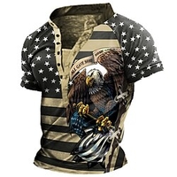 Henley Shirt T shirt Tee Homme 3D effet Graphic Aigle Drapeau National Mao Bouton bas Imprimer Manches Courtes Plein Air Décontractée du"idien Standard Polyester basique Mode Classique miniinthebox