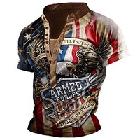 Henley Shirt T shirt Tee Homme 3D effet Graphic Aigle Drapeau National Mao Bouton bas Imprimer Manches Courtes Plein Air Décontractée du"idien Standard Polyester basique Mode Classique miniinthebox