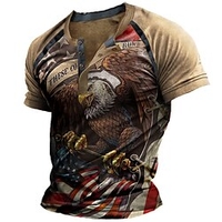Henley Shirt T shirt Tee Homme 3D effet Graphic Aigle Henley Bouton bas Imprimer Manches Courtes Plein Air Décontractée du"idien Standard Polyester basique Mode Classique miniinthebox