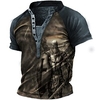 Henley Shirt T shirt Tee Homme 3D effet Graphic Bloc de couleur Soldier Mao Bouton bas Imprimer Manches Courtes Plein Air Décontractée du"idien Standard Polyester basique Mode Classique miniinthebox