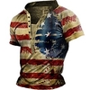 Henley Shirt T shirt Tee Homme 3D effet Graphic Drapeau National Mao Bouton bas Imprimer Manches Courtes Plein Air Décontractée du"idien Standard Polyester basique Mode Classique miniinthebox