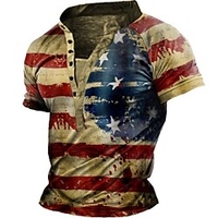 Henley Shirt T shirt Tee Homme 3D effet Graphic Drapeau National Mao Bouton bas Imprimer Manches Courtes Plein Air Décontractée du"idien Standard Polyester basique Mode Classique miniinthebox