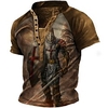 Henley Shirt T shirt Tee Homme 3D effet Graphic Soldier Mao Bouton bas Imprimer Manches Courtes Plein Air Décontractée du"idien Standard Polyester basique Mode Classique miniinthebox