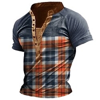 Henley Shirt T shirt Tee Homme 3D effet Graphic Treillis Ecossais Mao Bouton bas Imprimer Manches Courtes Plein Air Décontractée du"idien Standard Polyester basique Mode Classique miniinthebox