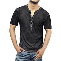 Henley Shirt T shirt Tee Homme Couleur unie Henley Bouton bas Manches Courtes Décontractée du"idien Vacances Standard Mélange de Coton Léger Mode Confortable miniinthebox