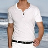 Henley Shirt T shirt Tee Homme Couleur unie Henley Manches Courtes Plein Air Décontractée du"idien Standard Mélange de Coton basique Mode Classique miniinthebox
