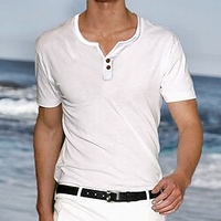 Henley Shirt T shirt Tee Homme Couleur unie Henley Manches Courtes Plein Air Décontractée du"idien Standard Mélange de Coton basique Mode Classique miniinthebox
