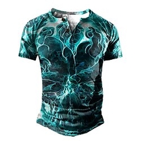 Henley Shirt Tee T shirt Tee Homme 3D effet Graphic Abstrait Grande Taille Henley Patchwork Bouton bas Imprimer Manches Courtes du"idien Des sports Extérieur Standard Polyester basique miniinthebox