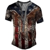 Henley Shirt Tee T shirt Tee Homme 3D effet Graphic Aigle Drapeau National Grande Taille Henley Bouton bas Imprimer Manches Courtes du"idien Des sports Extérieur Standard Polyester basique miniinthebox