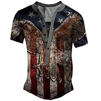 Henley Shirt Tee T shirt Tee Homme 3D effet Graphic Aigle Drapeau National Grande Taille Henley Bouton bas Imprimer Manches Courtes du"idien Des sports Extérieur Standard Polyester basique miniinthebox