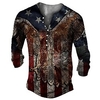 Henley Shirt Tee T shirt Tee Homme 3D effet Graphic Aigle Drapeau National Grande Taille Henley Bouton bas Imprimer Manches Longues du"idien Des sports Extérieur Standard Polyester basique miniinthebox