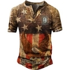 Henley Shirt Tee T shirt Tee Homme 3D effet Graphic Aigle Drapeau National Grande Taille Henley Patchwork Bouton bas Imprimer Manches Courtes du"idien Des sports Extérieur Standard Polyester miniinthebox