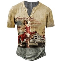 Henley Shirt Tee T shirt Tee Homme 3D effet Graphic Automatique Humain Grande Taille Henley Bouton bas Imprimer Manches Courtes du"idien Des sports Extérieur Standard Polyester basique miniinthebox