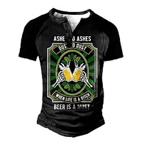 Henley Shirt Tee T shirt Tee Homme 3D effet Graphic Bière Grande Taille Henley Patchwork Bouton bas Imprimer Manches Courtes du"idien Des sports Extérieur Standard Polyester basique Décontractée miniinthebox
