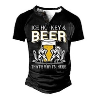 Henley Shirt Tee T shirt Tee Homme 3D effet Graphic Bière Lettre Grande Taille Henley Patchwork Bouton bas Imprimer Manches Courtes du"idien Des sports Extérieur Standard Polyester basique miniinthebox