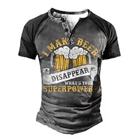 Henley Shirt Tee T shirt Tee Homme 3D effet Graphic Bloc de couleur Bière Grande Taille Henley Patchwork Bouton bas Imprimer Manches Courtes du"idien Des sports Extérieur Standard Polyester miniinthebox
