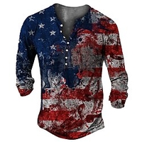 Henley Shirt Tee T shirt Tee Homme 3D effet Graphic Bloc de couleur Drapeau National Grande Taille Henley Bouton bas Imprimer Manches Longues du"idien Des sports Extérieur Standard Polyester miniinthebox