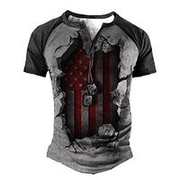 Henley Shirt Tee T shirt Tee Homme 3D effet Graphic Bloc de couleur Drapeau National Grande Taille Henley Patchwork Bouton bas Imprimer Manches Courtes du"idien Des sports Extérieur Standard miniinthebox