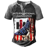 Henley Shirt Tee T shirt Tee Homme 3D effet Graphic Bloc de couleur Drapeau National Grande Taille Henley Patchwork Bouton bas Imprimer Manches Courtes du"idien Des sports Extérieur Standard miniinthebox