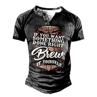 Henley Shirt Tee T shirt Tee Homme 3D effet Graphic Bloc de couleur Lettre Grande Taille Henley Patchwork Bouton bas Imprimer Manches Courtes du"idien Des sports Extérieur Standard Polyester miniinthebox