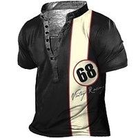 Henley Shirt Tee T shirt Tee Homme 3D effet Graphic Bloc de couleur Lettre Grande Taille Mao Bouton bas Imprimer Manches Courtes du"idien Des sports Extérieur Standard Polyester basique miniinthebox