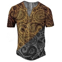 Henley Shirt Tee T shirt Tee Homme 3D effet Graphic Bloc de couleur Tribal Grande Taille Henley Bouton bas Imprimer Manches Courtes du"idien Des sports Extérieur Standard Polyester basique miniinthebox