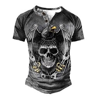 Henley Shirt Tee T shirt Tee Homme 3D effet Graphic Crânes Grande Taille Henley Patchwork Bouton bas Imprimer Manches Courtes du"idien Des sports Extérieur Standard Polyester basique Décontractée miniinthebox