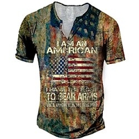 Henley Shirt Tee T shirt Tee Homme 3D effet Graphic Drapeau américain Grande Taille Henley Bouton bas Imprimer Manches Courtes du"idien Des sports Extérieur Standard Polyester Design basique miniinthebox