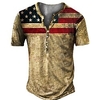 Henley Shirt Tee T shirt Tee Homme 3D effet Graphic Drapeau américain Grande Taille Henley Bouton bas Imprimer Manches Courtes du"idien Des sports Extérieur Standard Polyester Design basique miniinthebox