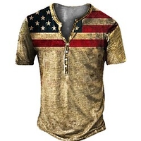 Henley Shirt Tee T shirt Tee Homme 3D effet Graphic Drapeau américain Grande Taille Henley Bouton bas Imprimer Manches Courtes du"idien Des sports Extérieur Standard Polyester Design basique miniinthebox