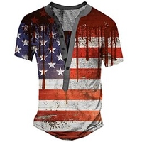 Henley Shirt Tee T shirt Tee Homme 3D effet Graphic Drapeau National Grande Taille Henley Bouton bas Imprimer Manches Courtes du"idien Des sports Extérieur Standard Polyester basique Classique miniinthebox