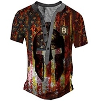 Henley Shirt Tee T shirt Tee Homme 3D effet Graphic Drapeau National Grande Taille Henley Bouton bas Imprimer Manches Courtes du"idien Des sports Extérieur Standard Polyester basique Classique miniinthebox