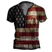 Henley Shirt Tee T shirt Tee Homme 3D effet Graphic Drapeau National Grande Taille Henley Bouton bas Imprimer Manches Courtes du"idien Des sports Extérieur Standard Polyester basique Décontractée miniinthebox