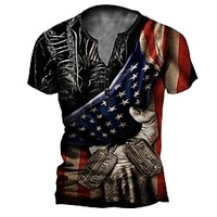 Henley Shirt Tee T shirt Tee Homme 3D effet Graphic Drapeau National Grande Taille Henley Bouton bas Imprimer Manches Courtes du"idien Des sports Extérieur Standard Polyester basique Décontractée miniinthebox