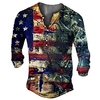 Henley Shirt Tee T shirt Tee Homme 3D effet Graphic Drapeau National Grande Taille Henley Bouton bas Imprimer Manches Longues du"idien Des sports Extérieur Standard Polyester basique Classique miniinthebox