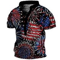 Henley Shirt Tee T shirt Tee Homme 3D effet Graphic Drapeau National Grande Taille Mao Bouton bas Imprimer Manches Courtes du"idien Des sports Extérieur Standard Polyester basique Décontractée miniinthebox