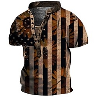 Henley Shirt Tee T shirt Tee Homme 3D effet Graphic Drapeau National Grande Taille Mao Bouton bas Imprimer Manches Courtes du"idien Des sports Extérieur Standard Polyester basique Décontractée miniinthebox