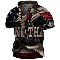 Henley Shirt Tee T shirt Tee Homme 3D effet Graphic Drapeau National Lettre Grande Taille Mao Bouton bas Imprimer Manches Courtes du"idien Des sports Extérieur Standard Polyester basique miniinthebox