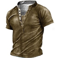 Henley Shirt Tee T shirt Tee Homme 3D effet Graphic Ecossais Géométrie Grande Taille Mao Bouton bas Imprimer Manches Courtes du"idien Des sports Extérieur Standard Polyester basique Décontractée miniinthebox