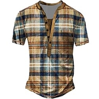 Henley Shirt Tee T shirt Tee Homme 3D effet Graphic Ecossais Grande Taille Henley Bouton bas Imprimer Manches Courtes du"idien Des sports Extérieur Standard Polyester basique Classique Designer miniinthebox