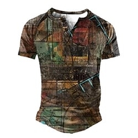Henley Shirt Tee T shirt Tee Homme 3D effet Graphic Grande Taille Henley Patchwork Bouton bas Imprimer Manches Courtes du"idien Des sports Extérieur Standard Polyester basique Décontractée miniinthebox
