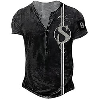Henley Shirt Tee T shirt Tee Homme 3D effet Graphic Lettre Grande Taille Henley Bouton bas Imprimer Manches Courtes du"idien Des sports Extérieur Standard Polyester basique Décontractée Designer miniinthebox