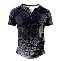 Henley Shirt Tee T shirt Tee Homme 3D effet Graphic Machine Grande Taille Henley Patchwork Bouton bas Imprimer Manches Courtes du"idien Des sports Extérieur Standard Polyester basique miniinthebox